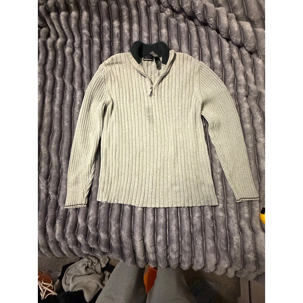 DKNY Jeans Mens Grey Ribbed Quarter Zip Pullover Sweater Size M